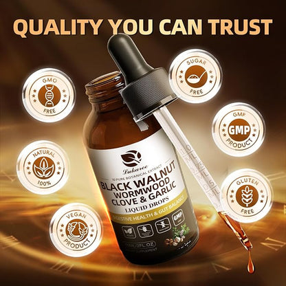 Lukaree Wormwood Black Walnut Clove Cleanse for Humans Tincture – Rapid Gut Detox & Digestive Health with Garlic Pumpkin Seeds Soursop Oregano, 10:1 Ultra-Concentrated Liposomal Tech 98% Absorption
