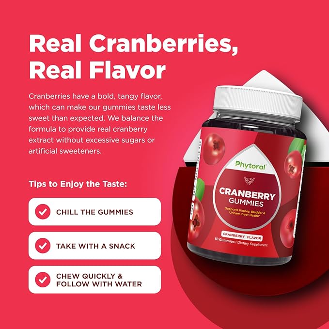 Phytoral Extra Strength Cranberry Gummies for Women - Delicious Potent Cranberry Supplement for Women and Men Bladder Kidney and Urinary Tract Health Support - Daily Gummy Vitamins - 60 Count