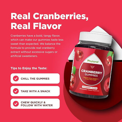Phytoral Extra Strength Cranberry Gummies for Women - Delicious Potent Cranberry Supplement for Women and Men Bladder Kidney and Urinary Tract Health Support - Daily Gummy Vitamins - 60 Count