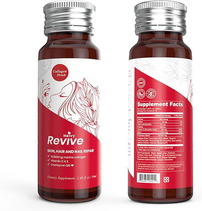 Heivy Liquid Collagen for Women, Collagen Drink with 10,000mg Marine Collagen Peptides, Collagen Liquid for Women for Hair Growth, Skin Repair, Nail Strength, 1.69 Fl Oz (Pack of 10)