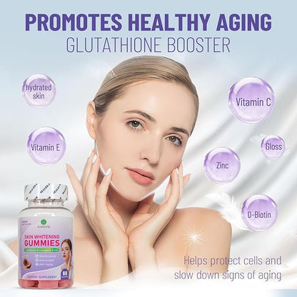 AIHIYO Skin Whitening Gummies, with I-Glutathione, Collagen and Bioth, Antioxidant & Skin Brighten, Anti-Aging, 60 Count