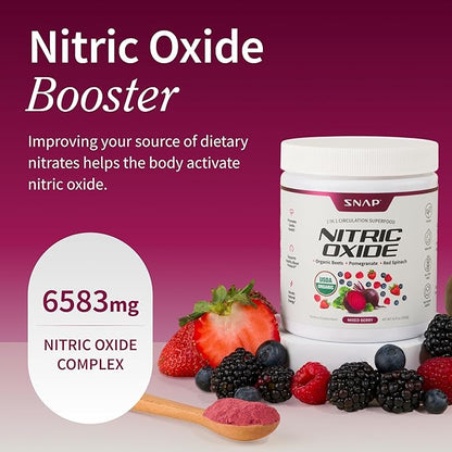 Snap Supplements Organic Beet Root Powder Nitric Oxide Supplement for Men & Women, Red Spinach & Pomegranate, Supports Healthy Energy & Blood Pressure Already in Normal Range, 30 Servings, Mixed Berry