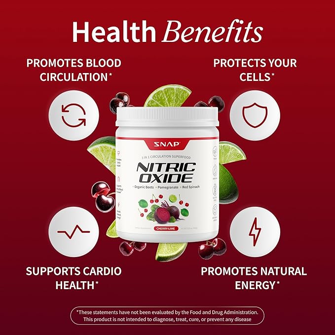 Snap Supplements Organic Beet Root Powder Nitric Oxide Supplement for Men & Women, Red Spinach & Pomegranate, Supports Healthy Energy & Blood Pressure Already in Normal Range, 30 Servings, Cherry Lime