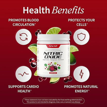 Snap Supplements Organic Beet Root Powder Nitric Oxide Supplement for Men & Women, Red Spinach & Pomegranate, Supports Healthy Energy & Blood Pressure Already in Normal Range, 30 Servings, Cherry Lime