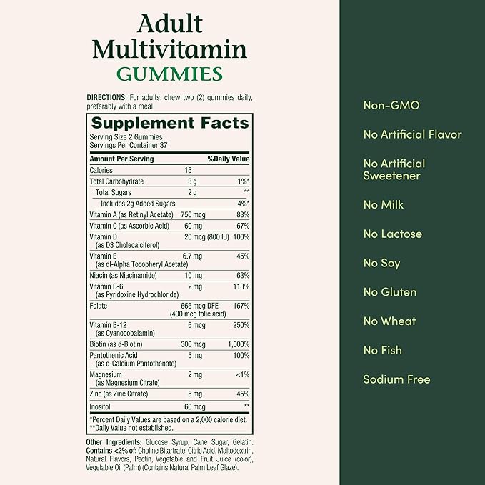 Nature's Bounty Adult Multivitamin Gummies, Vitamin Supplement, Daily Nutritional Needs, Orange, Cherry and Grape Flavor, 75 Gummies