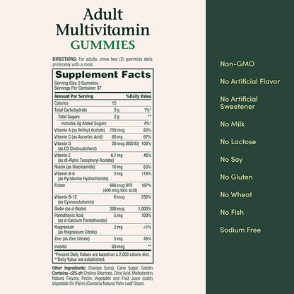 Nature's Bounty Adult Multivitamin Gummies, Vitamin Supplement, Daily Nutritional Needs, Orange, Cherry and Grape Flavor, 75 Gummies