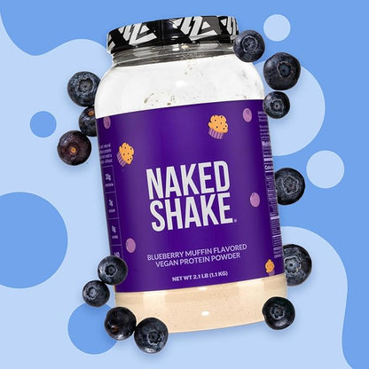 Naked Shake - Blueberry Muffin Protein Powder - Flavored Plant Based Protein from US & Canadian Farms with MCT Oil, NSF Certified, Gluten-Free, Soy-Free, No GMOs or Artificial Sweeteners - 30 Servings