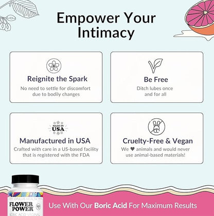 Flower Power Vaginal Moisture Support Gummies — Vaginal Dryness Supplement for Women | Powdered Slippery Elm Bark, Sugar Free, Blueberry Flavor | Supports Vaginal Wellness & Hydration | 60 Gummies