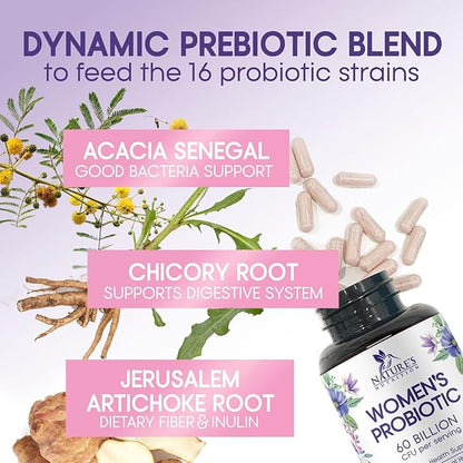 Probiotics for Women - 50 Billion CFU Per Serving - 16 Feminine Health Vag Strains - Prebiotic for Vaginal PH Balance, Urinary UT Health, Women's Probiotic - Shelf Stable - USA Bottled - 120 Capsules