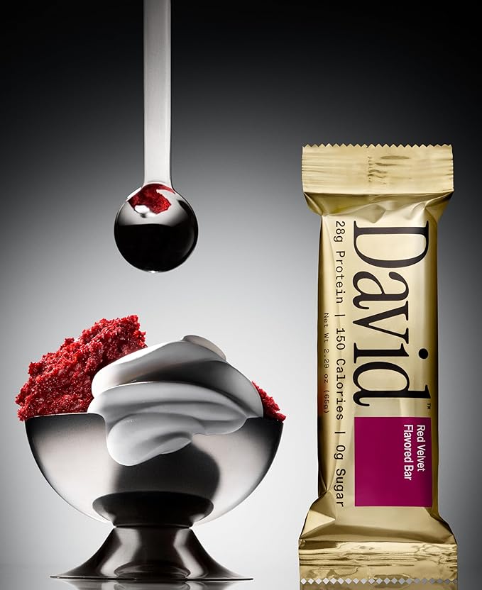 David High Protein Bars - 0g of Sugar, Low Carb, Gluten Free - 28g of Protein, 150 Calories - On-The-Go Snack - Red Velvet, Pack of 12
