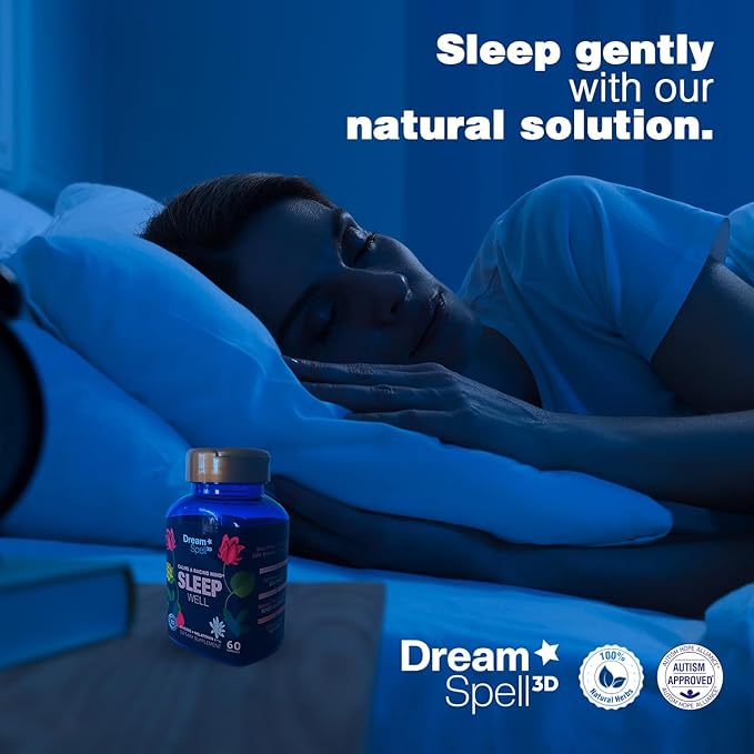 Dream Spell 3D Natural-Based Sleep Aid - Soothes an Alert Mind, No Next-Day Grogginess- Drug-Free Innovative Formula with 3Mg Melatonin, GABA, Hops - Restful Nights, Refreshed Mornings - 60 Capsules