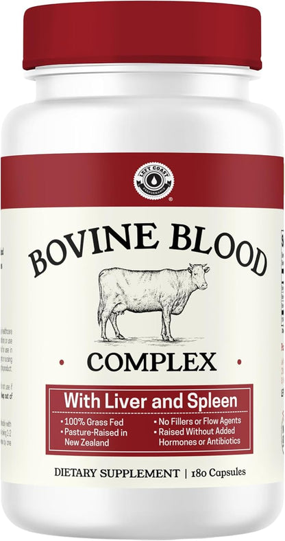 Left Coast Performance Grass Fed Bovine Blood and Beef Liver Supplement –100% Grass Fed, New Zealand Pasture Raised Beef Organs - Natural Blood Builder, Non GMO, Freeze Dried –180 Capsules