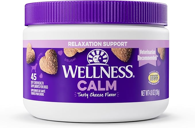 Wellness Tasty Cheese Flavored Soft Chews Calming Supplements for Dogs, 45 Count