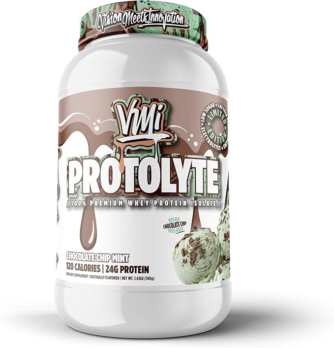 VMI Sports Protolyte 100% Whey Protein Isolate | Electrolytes Plus Enzymes | 22-25 Grams per Serving | Lactose and Gluten Free, Low Fat, Carbs & Sugar (1.63 lb, Mint Chocolate Chip)
