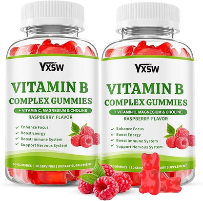 Vitamin B Complex Gummies for Women & Men - Vitamin B12, B1, B2, B3, B5 & B6 -B Complex Vitamin Supplements with Vitamin C,Magnesium & Choline, Raspberry Flavor, 120 Count