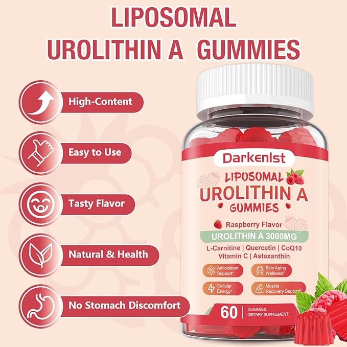 Liposomal 3000mg Urolithin A Gummies Complex CoQ10, Resveratrol, L-Carnitine, Quercetin, Astaxanthin | 7-in-1 Mitochondrial Support Supplement for Cellular Support, Vitality & Wellness Aging