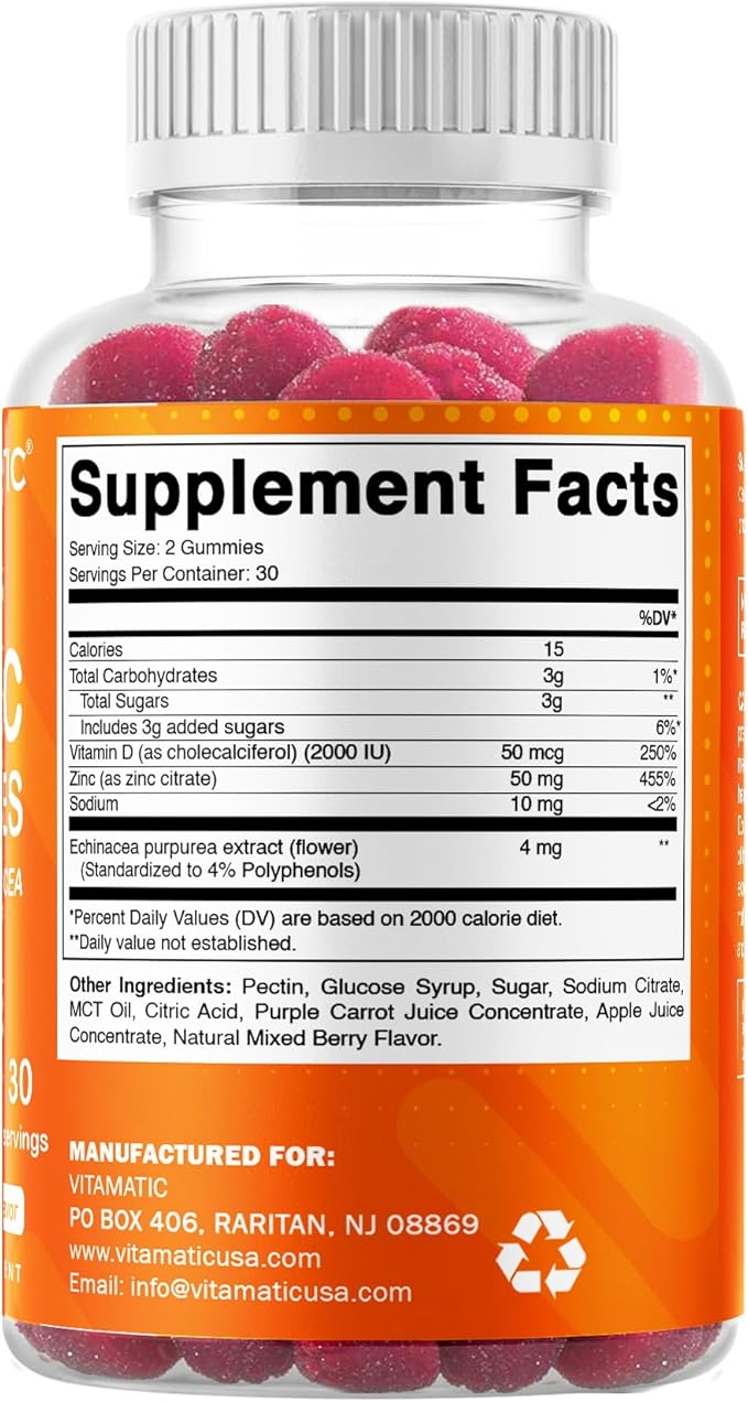 Vitamatic Zinc 50mg Gummies – 60 Vegan Gummies – Gluten-Free – 2 Pack