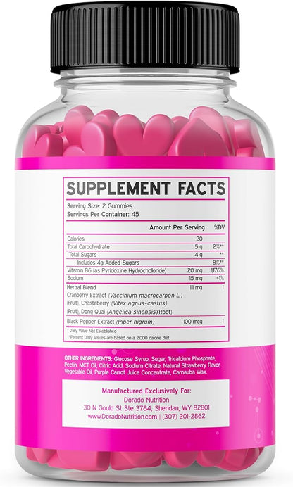 Feminine Balance For Women Gummies & PMS Gummies (90 Count) - Natural Feminine Balance for Women - Cramps, Bloating, Mood Swings, Hot Flashes - Formulated with Cranberry, Dong Quai & Chasteberry