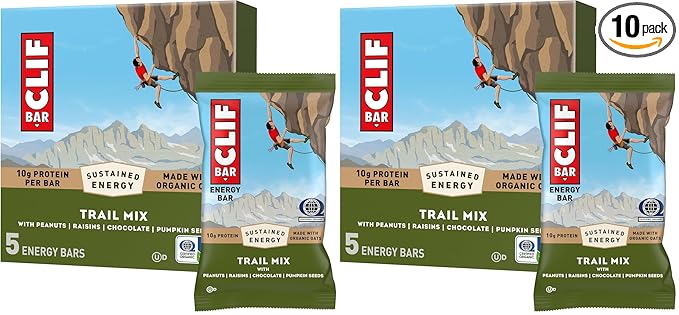 CLIF BAR - Energy Protein Bars - Trail Mix - Made with Organic Oats - Energy Bars - Non-GMO - (10 Pack)
