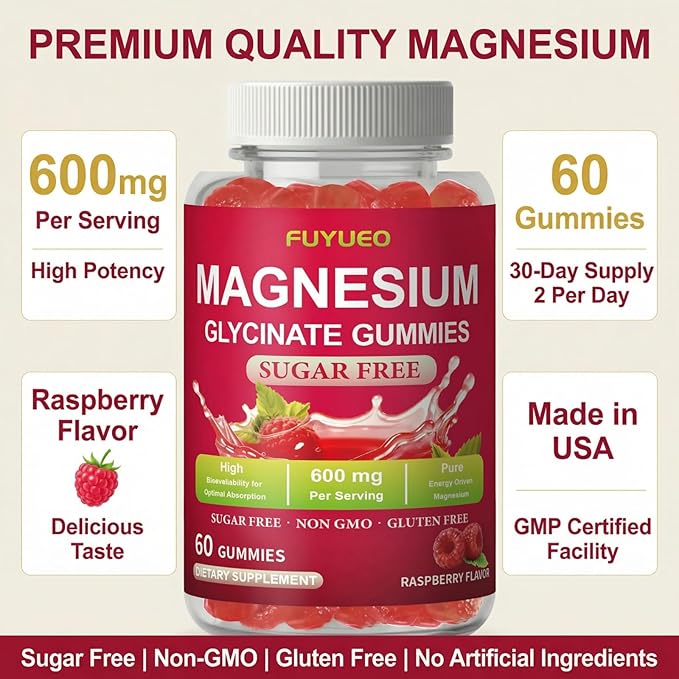 Magnesium Glycinate Gummies for Calm & Rest, Sugar Free High Absorption Magnesium Supplement for Men & Women, Gentle on Stomach, Chewable, Raspberry, 60 Count (Pack of 2)