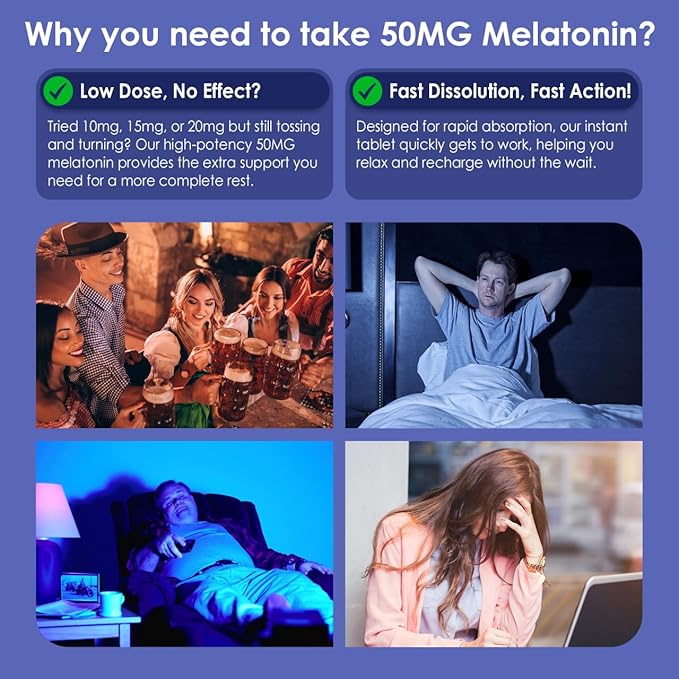 NEVISS Melatonin 50 mg for Adults - Extra Strength 9-in-1 Fast Dissolve Sublingual - High Dose with Magnesium Glycinate, Vitamin D3, Ashwagandha, Lemon Balm, Chamomile, Sugar Free, Vegan 180 Tablets