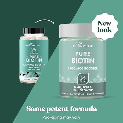 Biotin 5000 mcg Hair Skin Nails Supplement – High-Potency Hair Growth Vitamins for Women & Men – Provide Powerful Support for Healthy Hair, Stronger Nails and Glowing Skin – 120 Vegan Soft Capsules