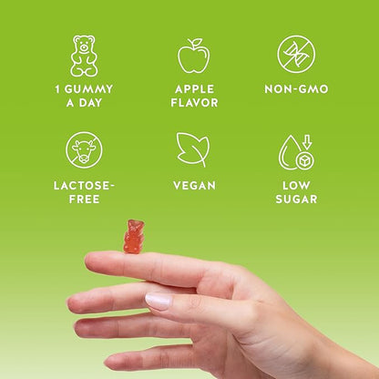 Bears with Benefits Apple Cider Vinegar Gummies – Metabolism & Detox Support with Vitamins B6, B12, Iodine & Folic Acid – Vegan. Balanced Gut (60 Gummies)