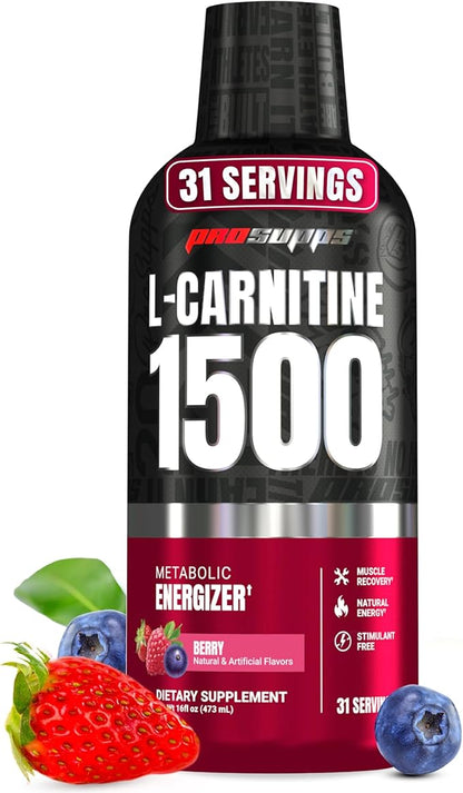 ProSupps L-Carnitine Liquid 1500, Stimulant-Free Liquid Shots for Men & Women - Clean Workout Drink for Energy, Performance & Muscle Recovery - No Sugar, No Carbs - 31 Servings, Berry