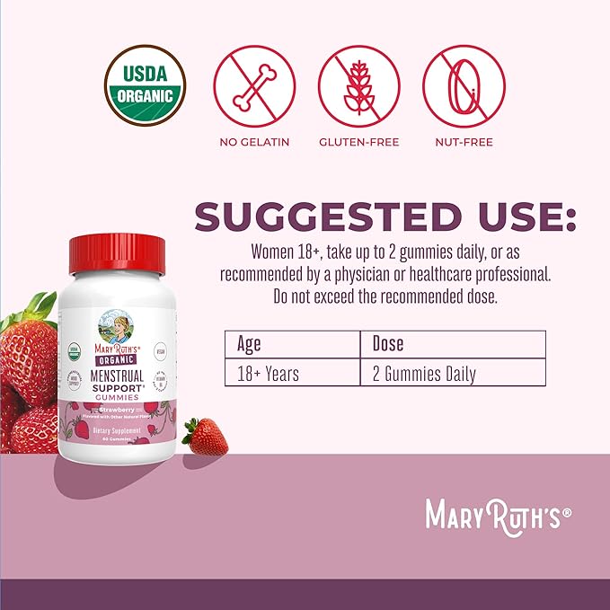 MARYRUTH'S Organic Menstrual Support Gummies for the Relief of Common Symptoms of Premenstrual Syndrome | PMS Support | Premenstrual Mood Support | USDA Organic | Non-GMO | Vegan | 30 Servings