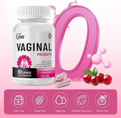 DVO Vaginal Probiotics for Women,pH Balance,60 Billion CFU with Prebiotics & Lactobacillus,Healthy Odor, Yeast Balance & Flora Support for Immune Health 90 Count