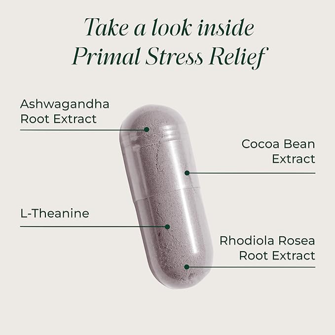 Primal Harvest Stress Relief Supplement for Women and Men Pure Ashwagandha Root Extract, L-Theanine Supplements, 30 Capsules