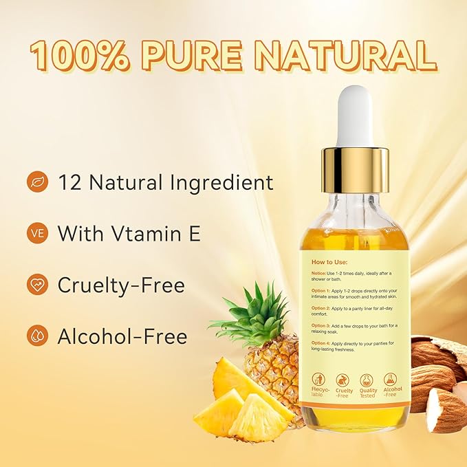 Yoni Oil Wash for Women pH Balance and Wetness, Feminine Oil Ingrown Hair, Nourishing, Moisturizing Formula for All Skin Types, Yoni Care with Vitamin E, Natural Yoni Wash(Pineapple)