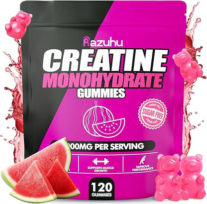 Creatine Monohydrate Gummies 4g per Serving, Creatine Gummies for Men & Women, Pre Workout, Energy, Strength, Muscle Support, Recovery, Sugar Free, Gluten-Free, Vegan, Non-GMO, 120 Count