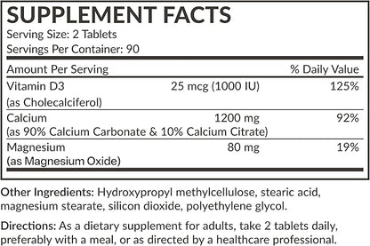 Futurebiotics Calcium 1200 MG Per Serving Sustained Release with Vitamin D3 1000 IU Per Serving Non-GMO, 180 Vegetarian Tablets