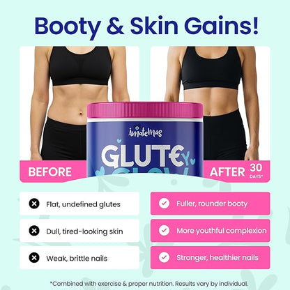 Glute Y Glow by Amatemas – Women's Creatine + Biotin Supplement for Muscle Growth, Glute Support, Hair Skin & Nails – Horchata Flavor – Energy Support – Lean Muscle – Daily Performance Blend