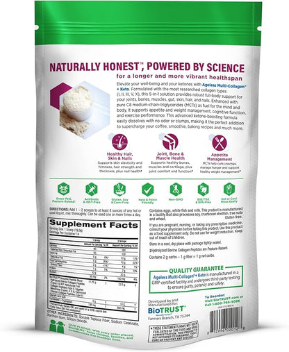 BioTrust Multi Collagen Protein Powder + Keto MCT Oil – 5 Types (I, II, III, V, X) & 100% Caprylic Acid C8 - Support Elevated Ketones, Metabolism, Joints & Beauty All in 1 Collagen Powder (Unflavored)