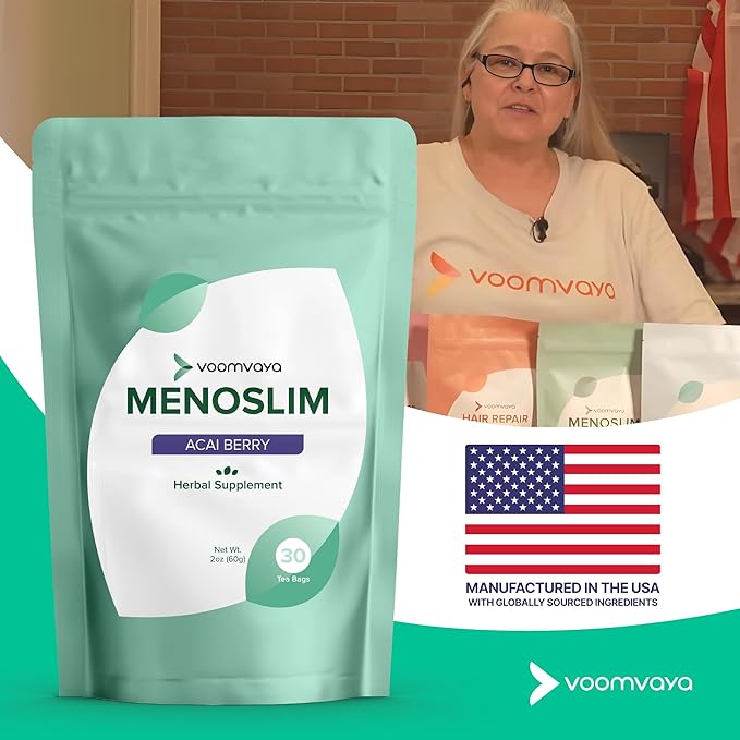 VoomVaya MenoSlim Tea – Menopause & Perimenopause Supplement for Women – Supports Healthy Metabolism & Overall Wellness – Acai Berry Flavor – 30 Tea Bags