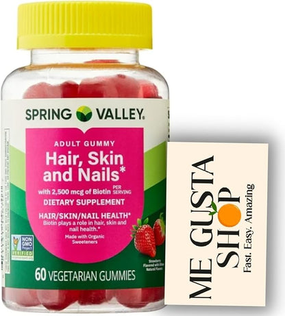 Spring Valley Biotin Vegetarian Gummies, Strawberry, 2500 mcg, 60 Count Pack of 01 + me Gusta Sticker