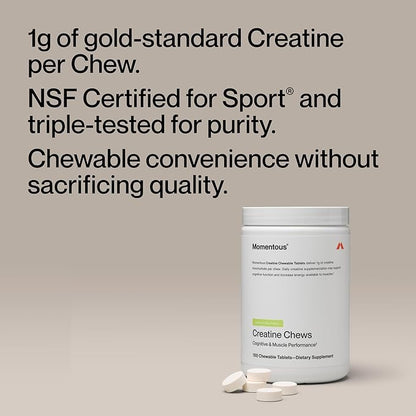 Momentous Creatine Chews - Creatine Monohydrate - Supports Strength, Lean Muscle, & Recovery for Men & Women - NSF Certified for Sport - 150 Chewable Tablets - Lemon Lime