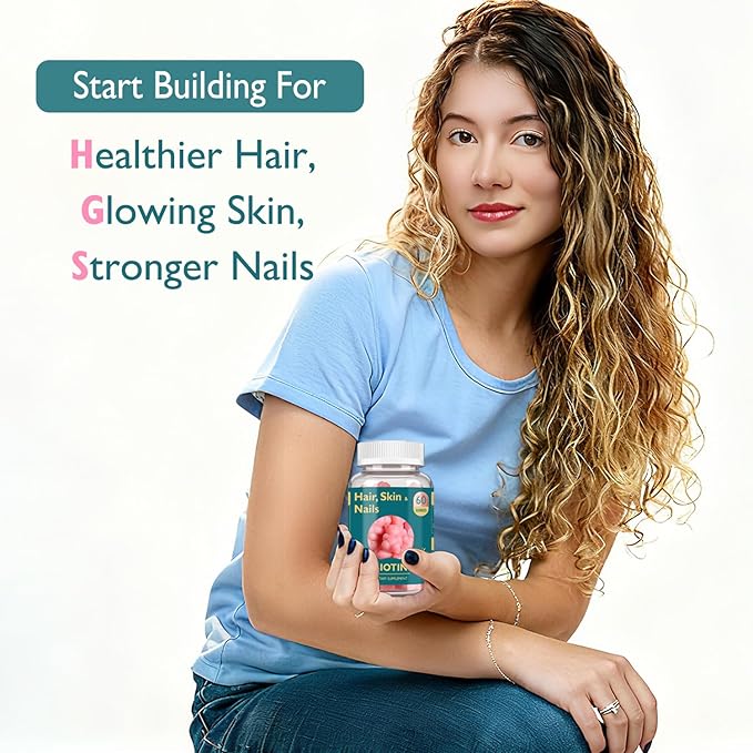 Hair Skin and Nails Biotin Gummies, Supports Healthy Hair, Skin & Nails, Vegan Vitamins for Women & Men, Supports Hair Growth and Stronger Nails, Healthy Skin, 30 Day Supply