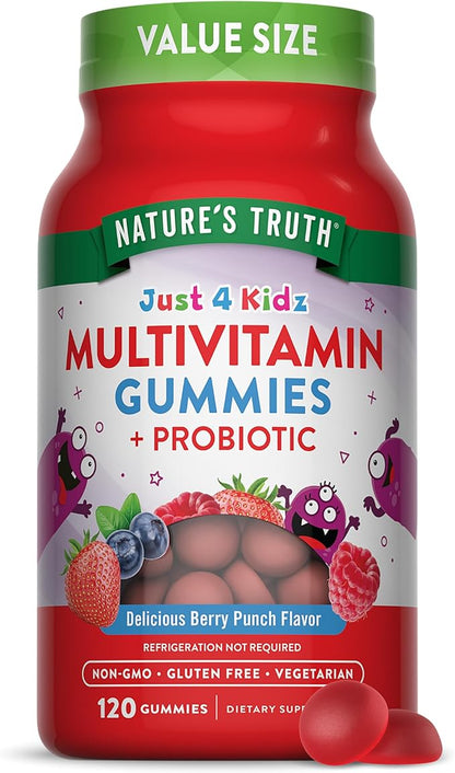 Nature's Truth Kids Multivitamin Gummies with Probiotics | 120 Count | Berry Punch Flavor | Vegetarian, Non-GMO & Gluten Free Supplement