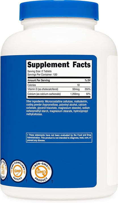 Nutricost Calcium with Vitamin D, 240 Tablets - Calcium (1200mg) Vitamin D (50mcg) Per Serving - Non-GMO, Gluten Free