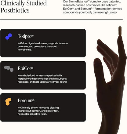Postbiotics Gut Health Supplement – Bloating Relief, Gut, Brain & Digestive Health - Microbiome & Immune Support with BiomeBalance™ - 1000x More Active Ingredients Than Pre & Probiotics – 60 Capsules