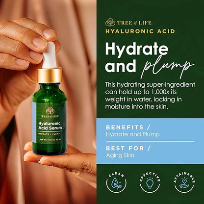 Tree of Life Beauty Hyaluronic Acid Serum, Skin Brightening Face Oil for Dark and Age Spots, Facial Serums for Dry and Sensitive Skin Care with Vitamin E for Soft Smooth Skin, 2 Fl Oz