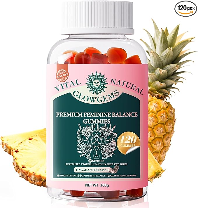 Premium Feminine Balance Gummies for Women - pH Balance & Wellness Support with Hawaiian Pineapple, Vegan Gluten-Free Supplement Vaginal Probiotic 120 Count