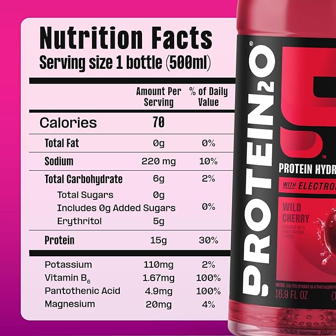 Protein2o Hydration Drink - 2-in-1 Liquid Clear Whey Protein Isolate and Electrolyte Drink - 15g Protein, Vitamins B5, B6 - Post-Workout Recovery - 16.9 Fl Oz - Flavor Fusion Variety,(Pack of 24)