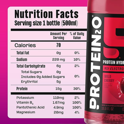 Protein2o Hydration Drink - 2-in-1 Liquid Clear Whey Protein Isolate and Electrolyte Drink - 15g Protein, Vitamins B5, B6 - Post-Workout Recovery - 16.9 Fl Oz - Flavor Fusion Variety,(Pack of 24)