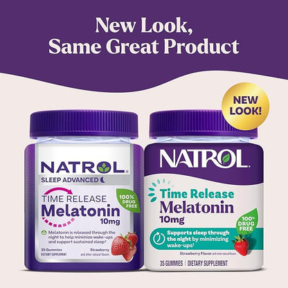 Natrol 10 mg Melatonin Gummies, Time Release Sleep Gummies for Adults, Minimize Wake Ups, Strawberry-Flavored, 35 Count, 35 Day Supply