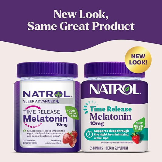 Natrol 10 mg Melatonin Gummies, Time Release Sleep Gummies for Adults, Minimize Wake Ups, Strawberry-Flavored, 35 Count, 35 Day Supply