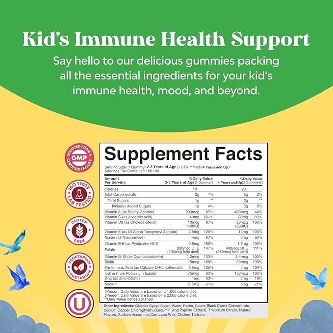 Natures Craft Plant Based Kids Multivitamin Gummies - Multivitamin for Kids Immunity Support Gummies with Vitamins A C D3 E B and Zinc Gelatin and Gluten Free Non-GMO Vitamins Gummy Formula 180ct
